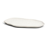 Bandeja Em Cerâmica Oval Borda Irregular Off-white 30cm