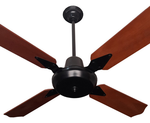 Ventilador De Techo Sitec Negro Y  Palas Madera Cedro/roble 