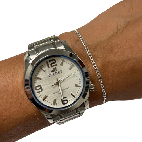 Pulseira Prata 925 + Relógio Masculino Prova D'água Presente