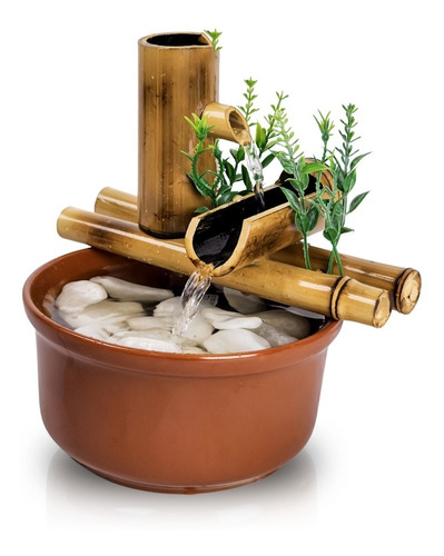 Fonte De Mesa Agua Cascata Feng Shui Bambu Decorativa 16cm