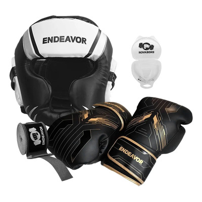 Kit Boxeo Combate Guantes Careta Vendas Protector Bucal Color Careta Blanca S\u002F Guantes Negros 14 Oz \u002F Protector Transparente \u002F Vendas Grises Talla S | Envío gratis