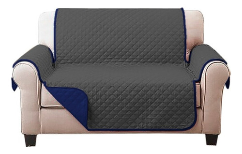 Cubresofá Protector 2 Vistas Para Sofá Love Seat 2 Plazas Color Azul Marino/gris