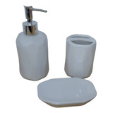 Set De Baño X3 Piezas Cerámica Dispenser Jabonera Master