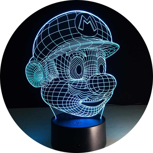 Mario Bros Holograma Led 3d Noche Juguete Niño Lampara