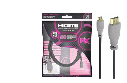 Cabo Micro Hdmi X Hdmi 2 Metros Blindado 2.0 Ethernet 2m 4k