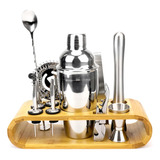 Kit Barman Homebar Inox Suporte Madeira Coqueteleira 750ml