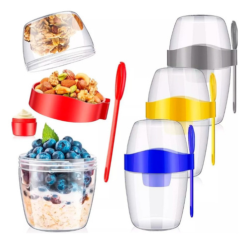 Vaso Yogurt Contenedor Cereales Con Cuchara Break 870 Ml Color Gris