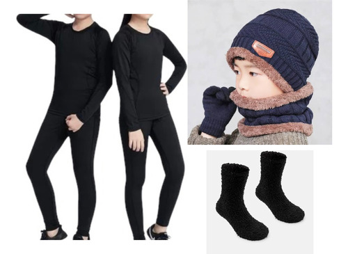 Blusa E Calça Térmica Peluciada Frio Neve Meia Luva Gorro