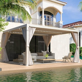 Pergola Rigida Ajustable Exterior 10x12ft Blanco Erommy 