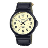 Reloj Casio Clásico Mw-240b-3bv Caballero Ts Correa Verde/negro Bisel Negro Fondo Beige