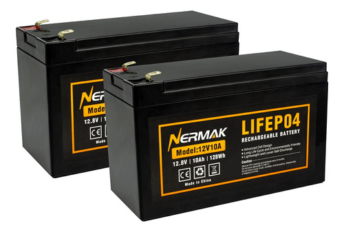 Nermak 2 Pack 12v 10ah Batería De Litio Lifepo4 De Ciclo