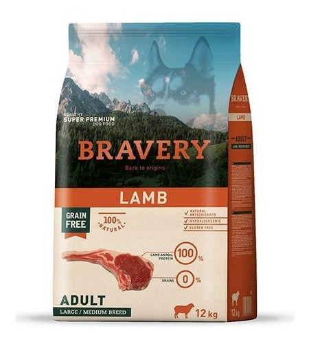 Bravery Adulto Large/medium Breeds Lamb 12kg Envio Gratis