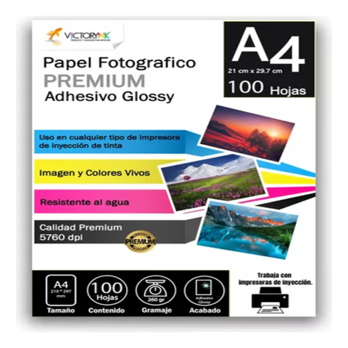Papel Fotográfico Adhesivo Sticker Glossy A4/100 Hojas 135gr