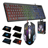 Kit Teclado Mouse Gamer Silencioso Slim Led Rgb Pc Notebook 