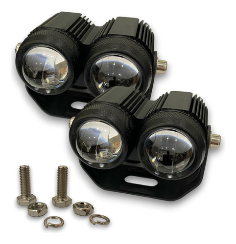 Juego Bi Faros Duales Led Lupa Blanco+ambar+flash+potencia