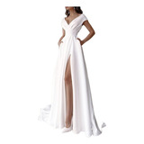 Vestidos Mujer De Noche Elegantes Cuello En V Largo Blanco