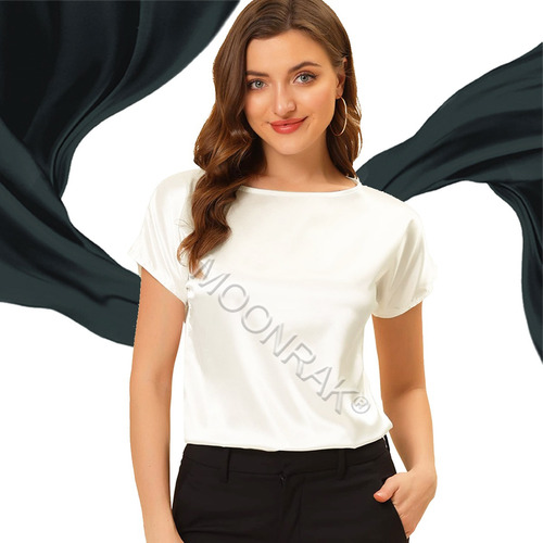 Camisa Blusa Moda Satén Manga Corta Mujer Playera Elegante