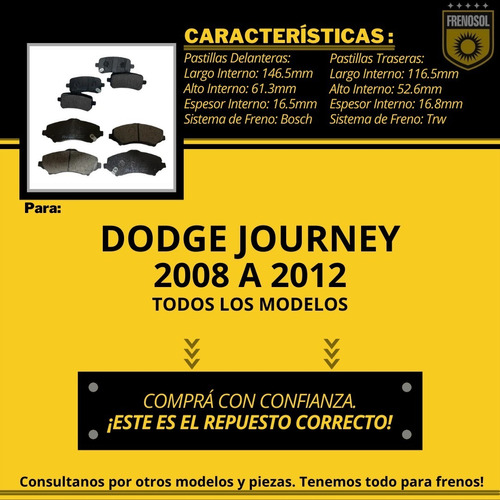 Kit Pastillas De Freno Delantera Y Trasera Dodge Journey Foto 4