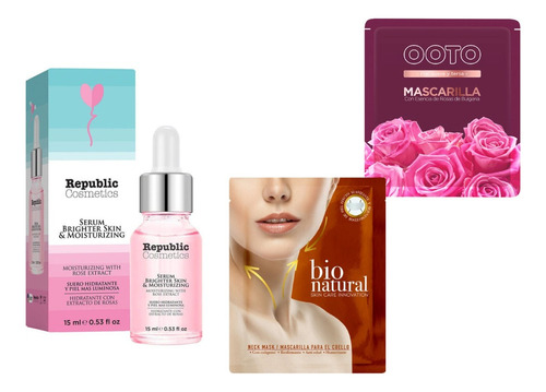 Kit Serum Hidratante Blanqueador Con Rosas + 2 Mascarillas