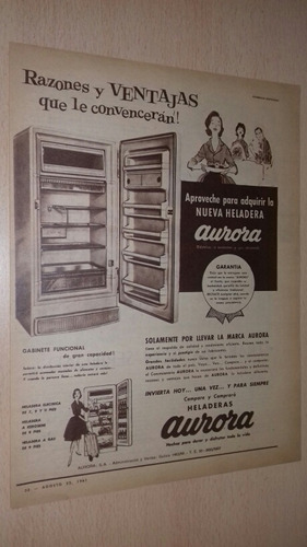 P264 Clipping Antigua Publicidad Heladeras Aurora Año 1961