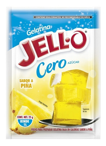 10 Sobres De Gelatina En Polvo Jello Cero Azúcar Sabor Piña