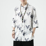 Camisa Tipo Kimono Tang Para Hombre, Casual, Estilo Tro