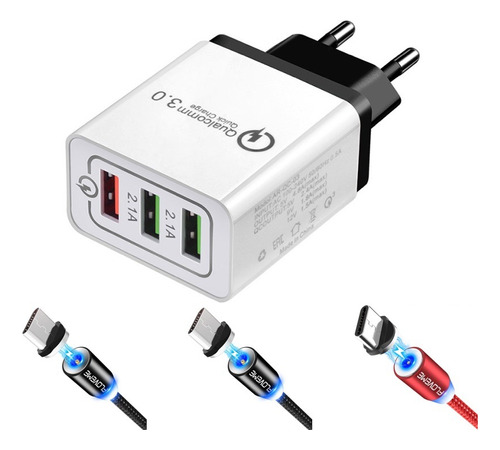 Pack Cargador Qualcomm Qc3.0 +3 Cables Magnéticos Usb-c
