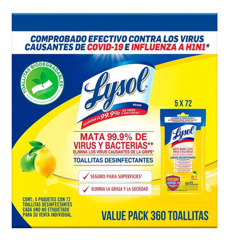 Lysol Toallitas Desinfectates 5 Piezas De 72 Unidades