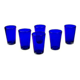 Set De 6 Vasos De Vidrio Azul Reciclado Hechos A Mano En Méx