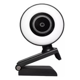 Webcam 1080p Anel Luz Led Microfone Ring Light Usb Giratória