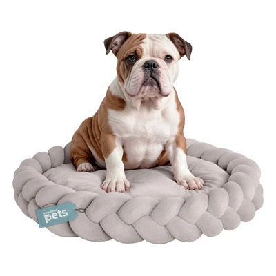 Cama Redonda Antiestrés 70 Cm Perro Mediano Esquimal Pets Color Beige Diseño Liso