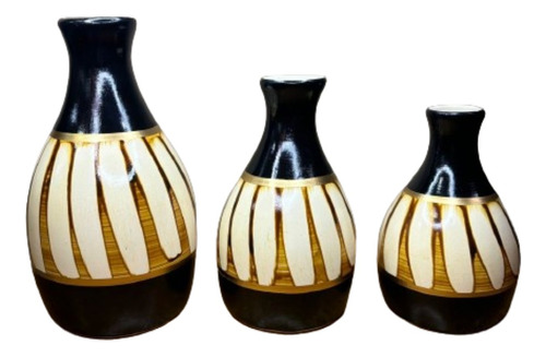 Kit Trio Vasos Decorativos Cerâmica Sala Estante Mesa Rack
