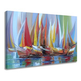 Quadro Decorativo Mar Barcos Coloridos Realista Luxo Grande Cor Colors