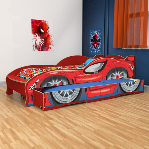 Cama Infantil Auto Spiderman Con Carrocama 1,90 X 80 