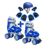 Patines Roller Azul + Casco + Protecciones,