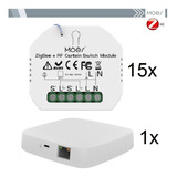 Kit 15 Interruptores Cortina Zigbee + Hub Zigbee Cabo