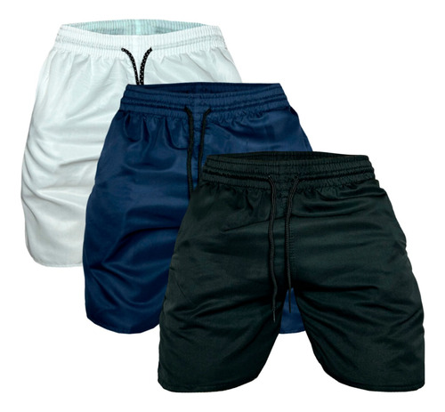 Kit 3 Bermuda Shorts De Tactel Masculina Grossa Fitness Leve