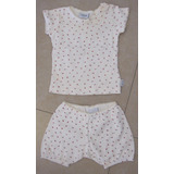 Short Y Remera Coniglio 6 Meses De Nena Beige Con Flores