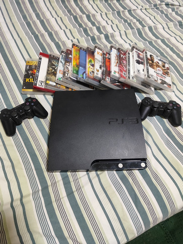 Playstation 3 Slim 500 Gb + 2 Controles + 16 Games Mídia Fisica