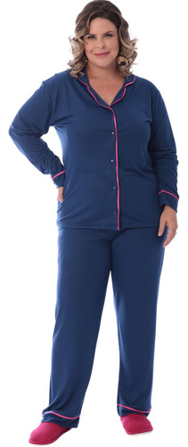 Pijama Americano Plus Size Feminino De Dormir Aberto Botão