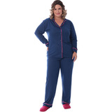 Pijama Americano Plus Size Feminino De Dormir Aberto Botão
