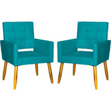Kit 2 Cadeiras Manicure Escritório Poltronas Recepção Cores Cor Azul-turquesa Desenho Do Tecido Suede Liso