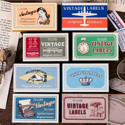 Set 60 Stickers De Etiquetas Vintage Journaling & Scrapbook