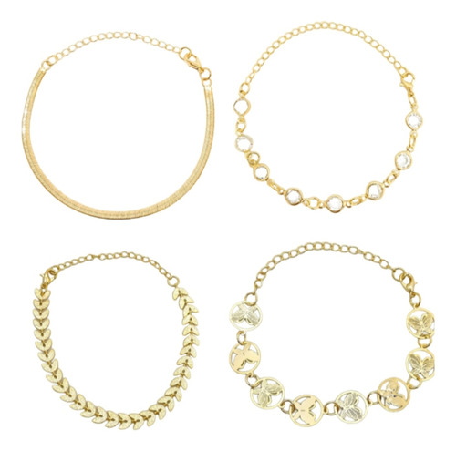 Pulseira Feminina Folheada Ouro 18k Semijóia Atacado Kit 10 