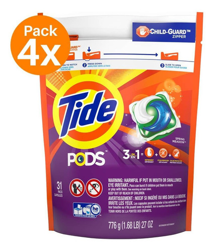 Tide Detergente Capsulas Pods Sm 31 Ct Pack 4 Unidades