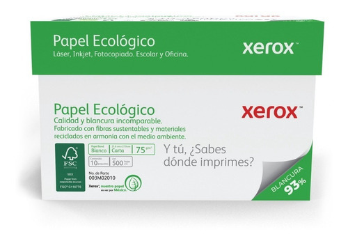 Hojas T/carta Xerox Ecologico Caja Con 10 Paquetes