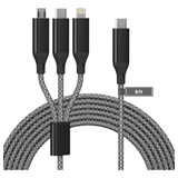 Cable De Carga Largo Usb C A Multi 3 En 1, Cable De Carga Rp