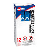 12 Marcadores Permanente Avery Grande Punta Cincel Colores Color Azul