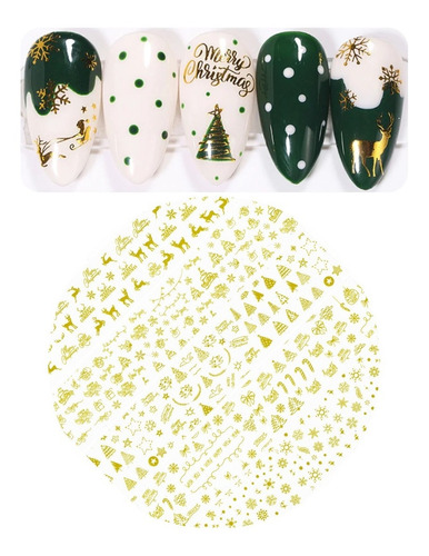 Foil Navidad X10, Dorado Y Blanco -decoración Uñas + Pegante