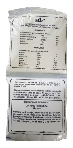 Solución Nutritiva Hidropónica Lechuga 1000 Litros
